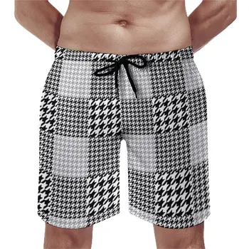  Carouri Houndstooth pantaloni Scurti de Imprimare Alb-Negru pantaloni Scurți de Plajă de Înaltă Calitate Bărbați Drăguț Imprimare Trunchiuri de Înot de Dimensiuni Mari 3XL
