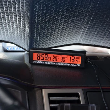  Ceas Digital Interior Exterior Masina Termometru Temperatura Tensiunea Bateriei Monitor Metru cu LED-uri cu Soclu de Țigări