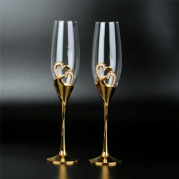  2 buc/Set Nunta de Cristal Pahare de Șampanie de Aur Suport Metalic Fluiere Pahare de Vin Pocalul de Partid Iubitorii de Cadouri de Ziua Îndrăgostiților 200ml