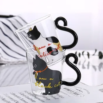  Cafea Ceai Lapte Pahar De Apă Ceașcă De Desene Animate Creative Drăguț Pisica Cană De Vin Roșu, Bere, Pahare De Sampanie Pentru Copii Sticlă Reutilizabile