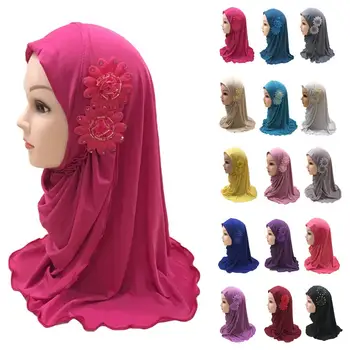  Fahion Copii Fete Musulmane Hijab Islamul Arab Eșarfă Șaluri de Flori Văl Cap Cap Înfășurați Ramadan Acoperire Completă Rugăciune Accesorii 2-6Y