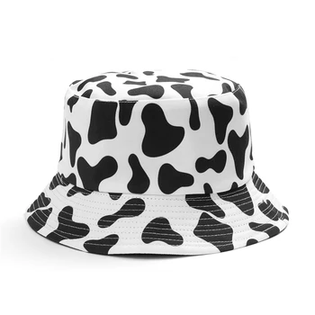  Unisex Găleată Pălărie Neagră Vaca Alb Din Bumbac Model Găleată Pălării Panama Pescar Capace Pentru Femei Barbati Hip Hop Cap Pălării De Soare În Aer Liber