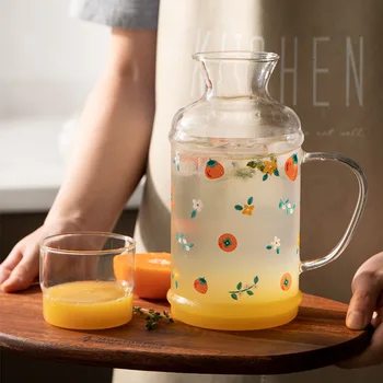  Fructe Seria de Sticlă Transparentă Ceainic cu Cana 1.7 L Rezistent la Căldură Ibric de Cafea Sticla de Apa Lapte Puer Ceai Oală Acasă Drinkware Set