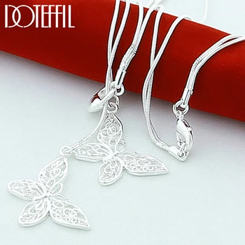  DOTEFFIL Argint 925 Două Fluture Pandantiv Colier Dublu Lanț de Șarpe Pentru Nunta Logodna Bijuterii
