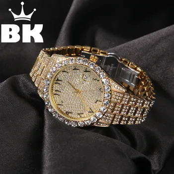  HIP HOP Cadran Mare Plin cu Gheață Afară Cifre arabe Ceasuri din Oțel Inoxidabil Moda de Lux, Cristale de Cuarț Ceasuri de mana Ceas