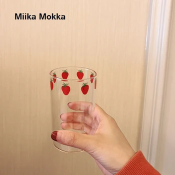  ins Capsuni Cupa de Sticla Nordic mic Dejun în Stil Lapte Suc de Sticlă Transparent Rezistent la Căldură Cana de Apa Paie Pentru Biroul de Acasă