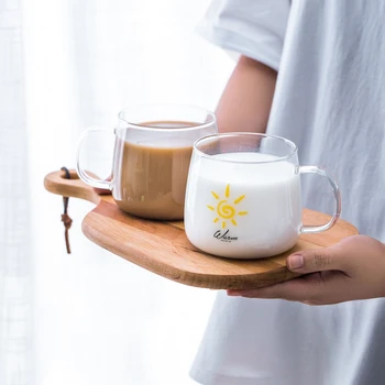  Cana de sticla Transparent Iubitorii de Cuplu Cadouri Lapte micul Dejun Suc de Ceașcă de Cafea de Sticlă Rezistentă la Căldură Apă Cupa cu Mâner Simplu