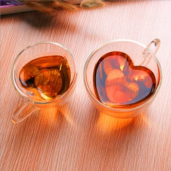  Inima în Formă de Căldură-Rezistent la Perete Dublu Clar Transparent de Sticlă Ceașcă de Ceai Manual Mini Cana de Cafea cu Strat Dublu Cana de Sticlă 1buc