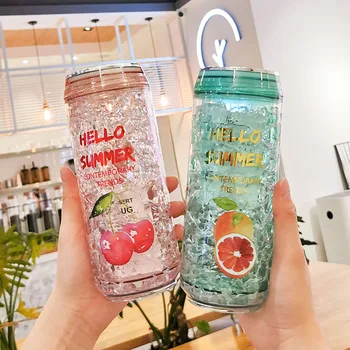  Creative Cutii de Gheață Cupa Drăguț Sticla de Apa de Plastic cu Capace de Lapte de Fructe Sticle de Băutură Strat Dublu de Refrigerare Gheață Zdrobită Cupe