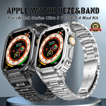  De lux Mod Kit Pentru Apple Watch Band Ultra 49mm din Oțel Inoxidabil Caz iWatch Seria 8 7 6 5 SE 45mm 44mm Bara de protecție de Cauciuc Bandă
