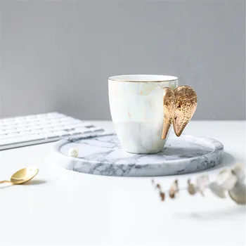  Înger Alb Cana De Ceramica De Aur Placat Cu Mâner Aripi De Înger Office Acasă Lapte De Cafea De Portelan Cani Cuplu Cadou Home Decor