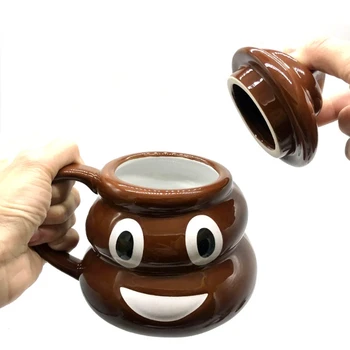  Creative Zâmbet Caca Cana de Ceai Ceașcă de Cafea Desene animate Umor Amuzant Cadou 3D Gramada de Rahat Cani Cu Maner Capac Ceai de Birou Cupa Drinkware