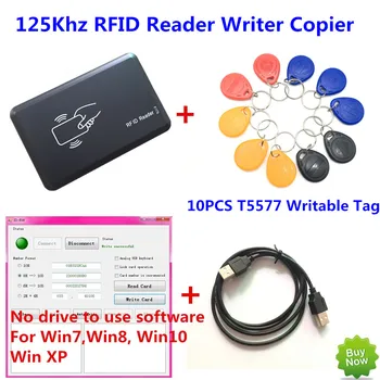  125KHZ RFID Cititor de Scriitor Copiator Duplicater Programator + 10 BUC EM4305/T5557 Scriere Tag-uri+ DEMO Nici Software-ul de driver