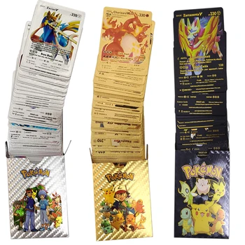  Carduri Pokemon Gold Metal Vmax GX Vstar engleză spaniolă Card Charizard Pikachu Colecție de Luptă Card de Antrenor Copilului Jucarii Cadou