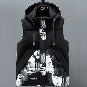  M-8XL Plus Dimensiune Toamna Iarna Gros Vesta cu Gluga 2023 Nou Brand de Moda Jachete fără Mâneci Pentru Bărbați Casual Cald Căptușit Haine