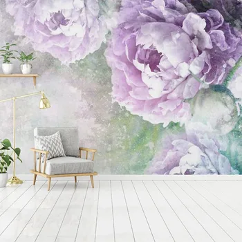  Personalizat Murale 3D Tapet Pictate in Acuarela Flori Violet Pictura pe Perete Camera de zi Dormitor Romantic Papel De Parede 3 D