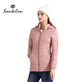  SANTELON Femei Ultralight Monofazate Mid-Lungime Cald Parka Coat Cu Gluga de Iarna pentru Femeie Căptușit Puffer Jacheta Sport Uza