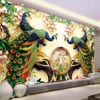  Chineză Stil Clasic Păun Ramuri Verzi 3D Natura Tapet Living Fondul de Perete Decor Acasă Non-Țesute Murale de Perete de Hârtie