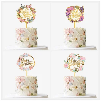  Tipărit Colorat Fluture Tort Fân Happy Birthday Cake Decor Desert De Flori Decor Tort Desert Accesorii