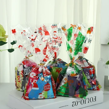  50pcs Crăciun Fericit Pungi de Cadouri de Crăciun Copac de Plastic de Ambalare Sac de Fulg de nea Crăciun Cutie de Bomboane de Anul Nou 2022 Copii Favoruri Sac de Noel