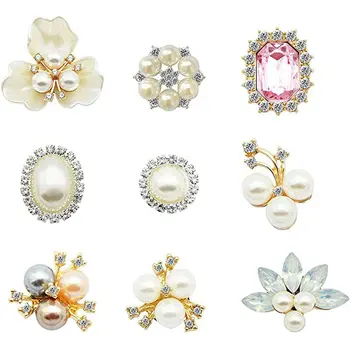  10 buc Pearl Stras Butoane Ornamente Flatback Flori Faux Pearl Stras Broșă Butoane pentru DIY Meșteșug Accesorii