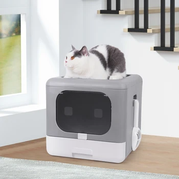  Litiera pisicii Box Pliabil partea de Sus de Intrare Cutie cu Gunoi Pisica Scoop Sertar pentru Mediu și Pisici de talie Mare