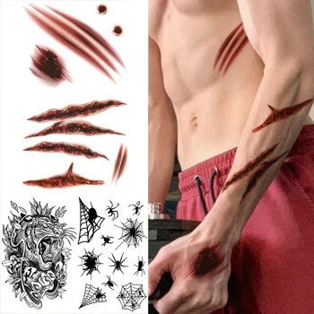  Halloween Cicatrice, Tatuaje Temporare Pentru Copii Realist Fals Tigru Spider Autocolant Tatuaj Unic Brațul Înapoi Persistența Tatoo DIY