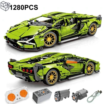  1280PCS Tehnice 1:14 Verde Lamborghinied Sian Masina Sport de Curse Blocuri Asambla Cărămizi Vehicul Jucarii Cadou Pentru Băiat Copii