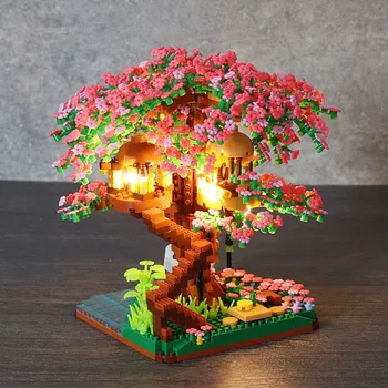  Mini Sakura Casă în Copac pentru a Construi un Bloc Oraș Street View Cherry Blossom Model Blocuri de BRICOLAJ, Jucarii pentru Copii Jucării pentru Cadou
