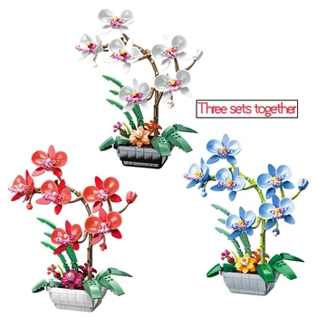  Bloc Veșnică Orhidee Buchet De Flori Seturi Creative Romatic Ghivece Cu Plante De Decor Acasă Cărămizi Copii Baieti Jucarii Si Cadouri