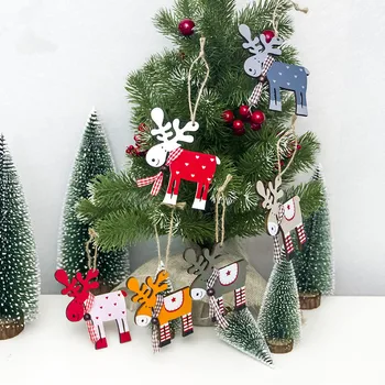  6pcs/set 2019 Crăciun Elan Reni din Lemn Xmas Copac Agățat Pandantiv Ornament Ambarcațiunile de Anul Nou, Decoratiuni de Craciun