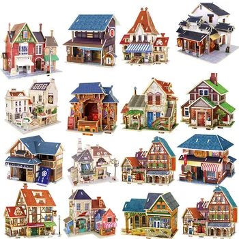  Jucarii copii Jigsaw Puzzle 3d Casa Clădire Jucarii din Lemn, Cabane din Lemn Jucărie Puzzle-uri Copilul Montessori Jucării Brinquedos
