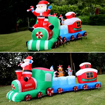  Craciun Gonflabil Tren cu Lumini Colorate Moș Crăciun Pinguin Elan Decor în aer liber pentru Vacanta Gazon Garden Party Decor