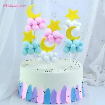  1 Set Pink Moon Star Nor Tort Fân Tort Curcubeu Pavilion 1 Copii Happy Birthday Baby shower Cake Decoration Consumabile Partid