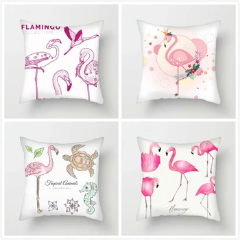  Fuwatacchi Flamingo Roz Pernă Pasăre Flori Pernele De Acoperire Verde Plante Tropicale Pernă Acoperă Safa Decor 2022 Noi