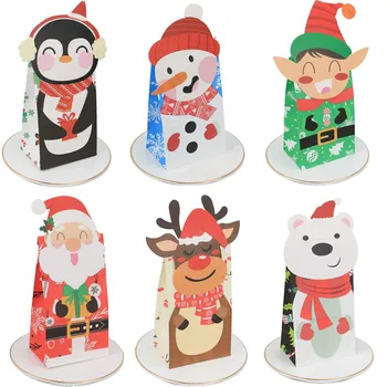  6PCS 3D de Crăciun Bomboane de Hârtie Saci de Mos Craciun/om de Zapada/Cerb Cookie Saci de Copii Cadou Cutie de Bomboane Merry Xmas Party Supplies