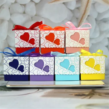  1 BUC Inima în Formă de Cutie de Bomboane de Ciocolată Mini Caz Minunat Colorate Pătrat Cutie de Cadou cu Panglica de Craciun Petrecere de Nunta de Decorare