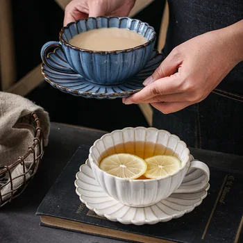  Japoneze Ceramice Cana De Cafea Creative Crizantema În Formă De Ceașcă De Cafea Farfurie Set Simplu Retro Ceașcă De Ceai După-Amiaza