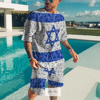  De vară de Moda pentru Bărbați Sport T-Shirt Set Israel Pavilion de Imprimare 3D Maneci Scurte pantaloni Scurți 2 Bucata Tricouri Supradimensionate Îmbrăcăminte Costum