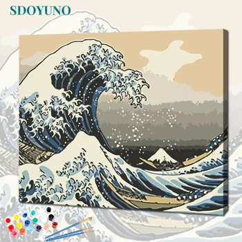  SDOYUNO 60x75cm Pictura de numere DIY Desen De Numere Fara rama valurile Oceanului Decor Acasă Digital Pictura Pe Panza