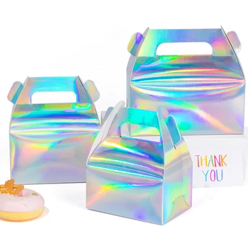  10buc / culoare obișnuită holografic cutie de tort, desert cutie, fronton cutie de cadou de nunta din carton, personalizate logo-ul