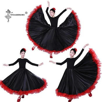  Copii Belly Dance Costum De Satin Solid Flamenco Spaniol Fusta 360-720 Gradul Fete Rochie De Bal Luptă Cu Tauri De Sex Feminin Bellydance Purta
