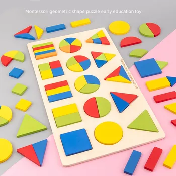  Montessori Educația Timpurie Forme Geometrice Curcubeu de Culoare de Potrivire Numărul Educative Jucarii Creative pentru Copii 3D Puzzle din Lemn