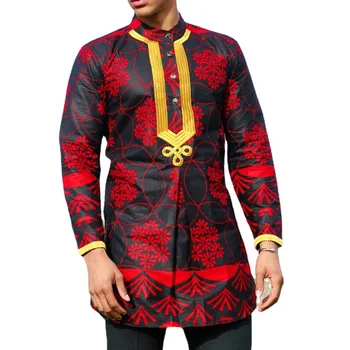  Red Floral Print African Haine Barbati 2022 Moda Africană Dashiki Rochie Camasa Barbati Hip Hop Streetwear Costum Tradițional Camisas