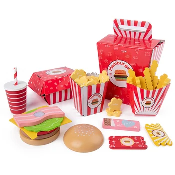  Simulare De Lemn Hamburger, Cartofi Prajiti Fast-Food Set Copii Pretinde Alimente Playset Pretinde Hamburger Jucarie Copii Bucatarie Jucarii Educative