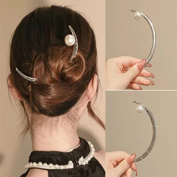 Noua Epocă Semiluna De Păr Furci Aur, Argint Perla Bastoane De Păr Pentru Femei Chinez Bun De Par Clip Hairpin Accesorii De Par