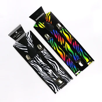  Winfox Vintage Black Rainbow Mens Pantaloni Bretele Femei de sex Masculin 2,5 cm Lățime Zebra Print Bretele Bretele Elastice