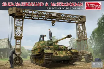  Hobby amuzant 35A030 Scara 1/35 Sd.Kfz.184 Ferdinand (interior complet) & 16t Strabokran Model de Kit