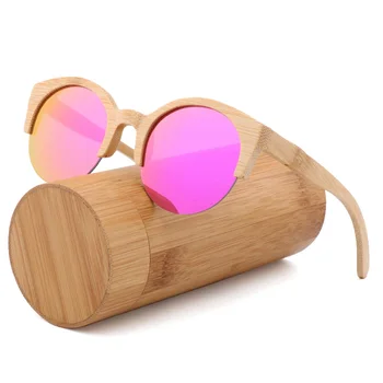  Manual Rotund ochelari de Soare Moda pentru Femei Si Barbati, Bambus, Lemn Ochelari de Călătorie de plajă, ochelari de soare Occhiali da talpa donna