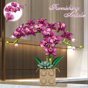  Bloc De Flori Orhidee Serie Bonsai Fată Flori Adult Aranjament De Asamblare Jucarii Pentru Cadouri